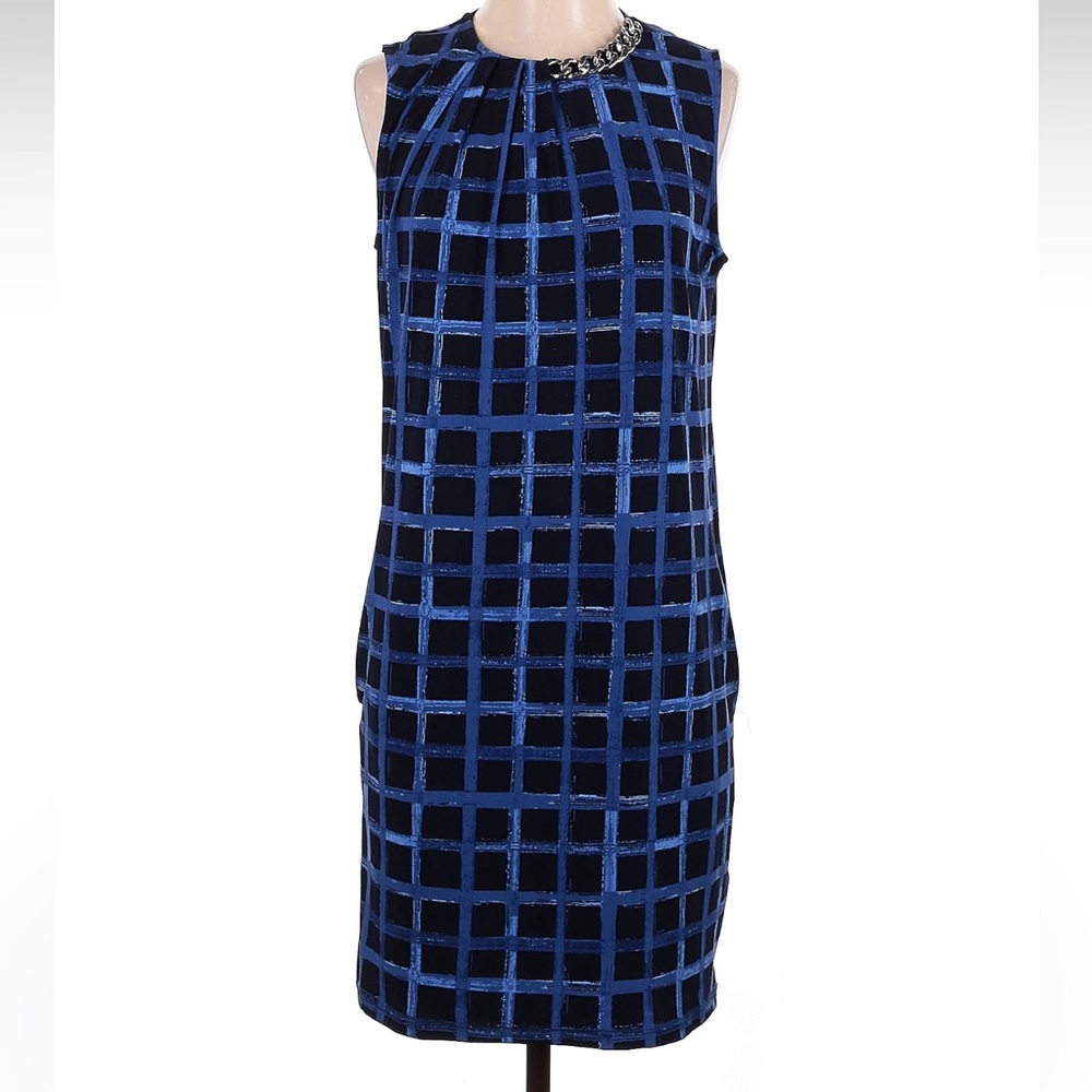 Sleeveless Blue Check Shift Dress